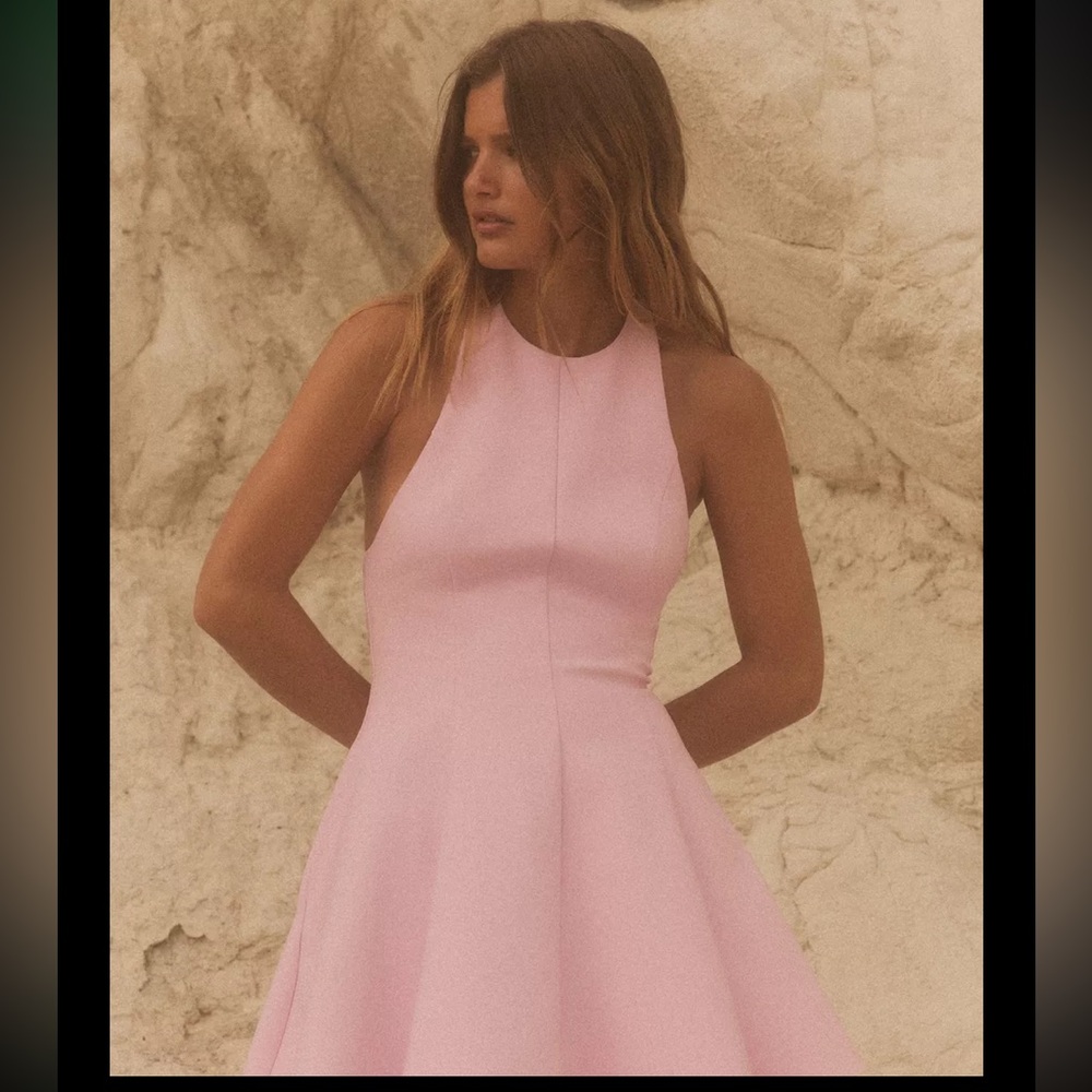 Zara short halter dress with godets, pastel pink - Picture 8 of 15